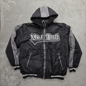 New York Lada Jacket Mens XL Black Varsity Hooded Lined Insulated